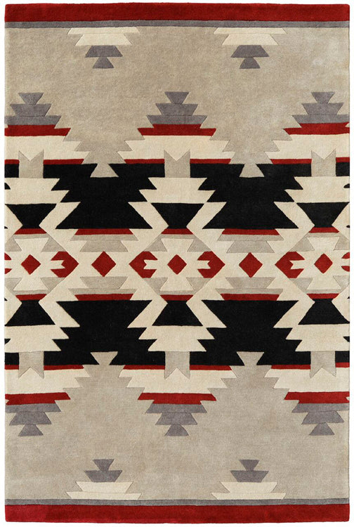 Pendleton Mountain Majesty Southwest hand-tufted wool rug with geometric patterns in beige, red, and black.