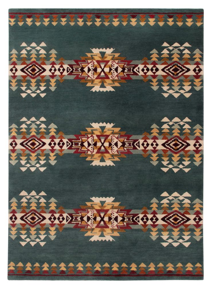 Pendleton Highland Peak teal hand-tufted wool rug with Southwest geometric patterns.