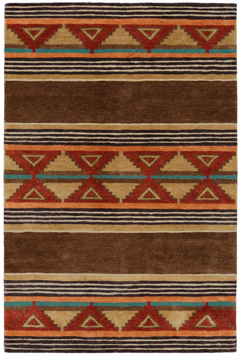 Pendleton Taos Southwest hand-tufted wool rug in chocolate brown, terra cotta, and turquoise.