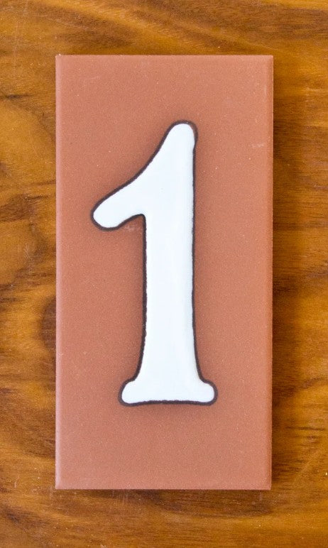 Plain White on Terracotta 3x6 Address Number Tiles