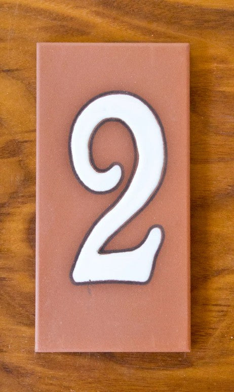 Plain White on Terracotta 3x6 Address Number Tiles