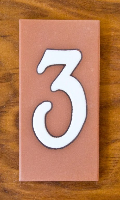Plain White on Terracotta 3x6 Address Number Tiles