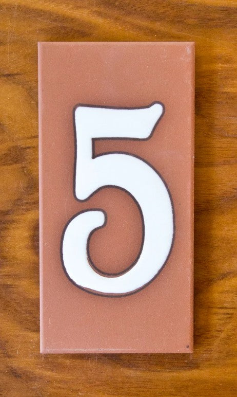 Plain White on Terracotta 3x6 Address Number Tiles