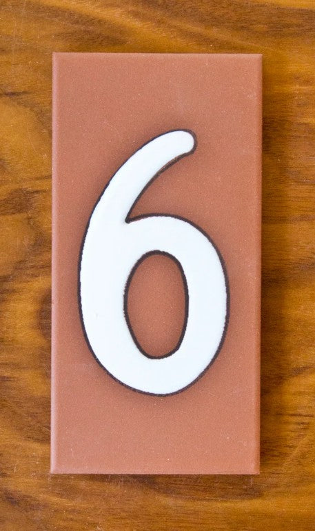 Plain White on Terracotta 3x6 Address Number Tiles