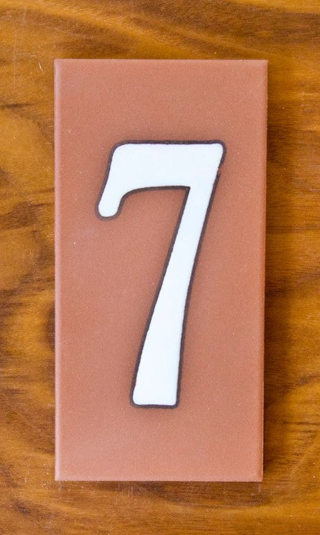 Plain White on Terracotta 3x6 Address Number Tiles