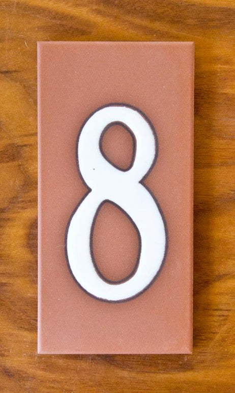 Plain White on Terracotta 3x6 Address Number Tiles