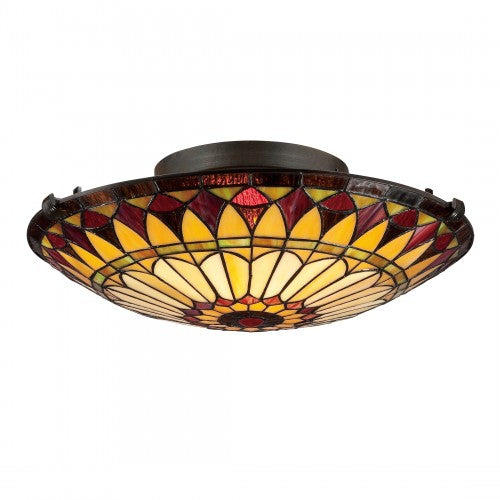 West End flush mount ceiling light with a colorful, geometric stained glass shade.