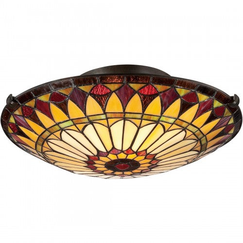 West End Tiffany-style flush mount ceiling light with geometric stained glass in warm earth tones.