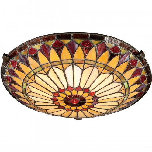 West End Tiffany-style flush mount ceiling light with a warm geometric stained glass pattern