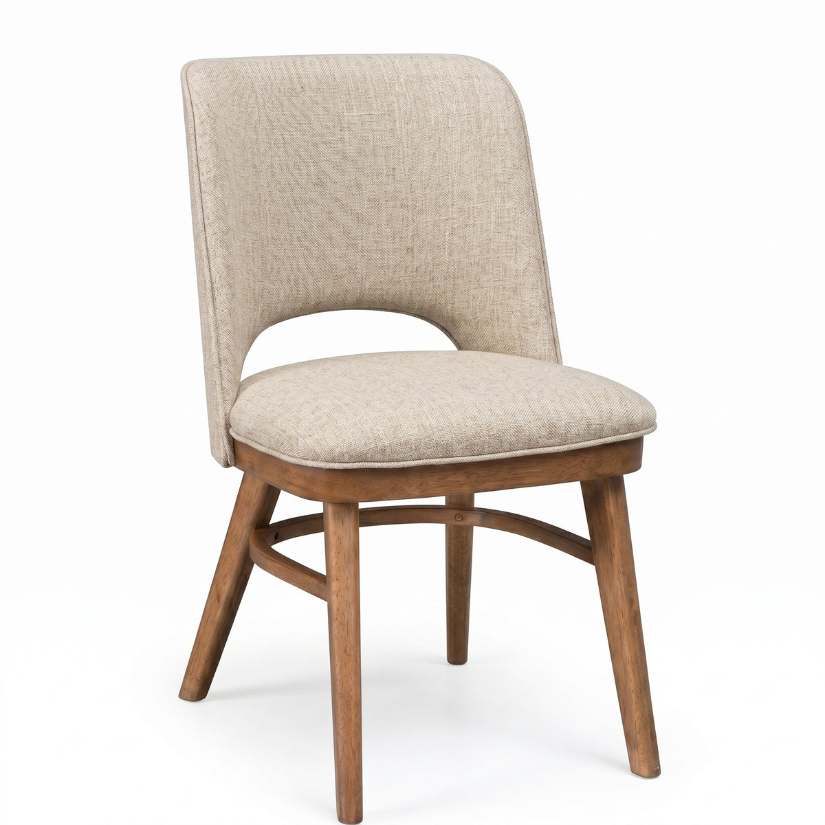 Vinson Side Chair with beige fabric upholstery and a walnut wood frame.