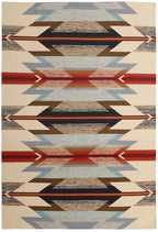 Pendleton Wyeth Trail wool flat-weave rug with Southwest geometric pattern in cream, blue, and red.