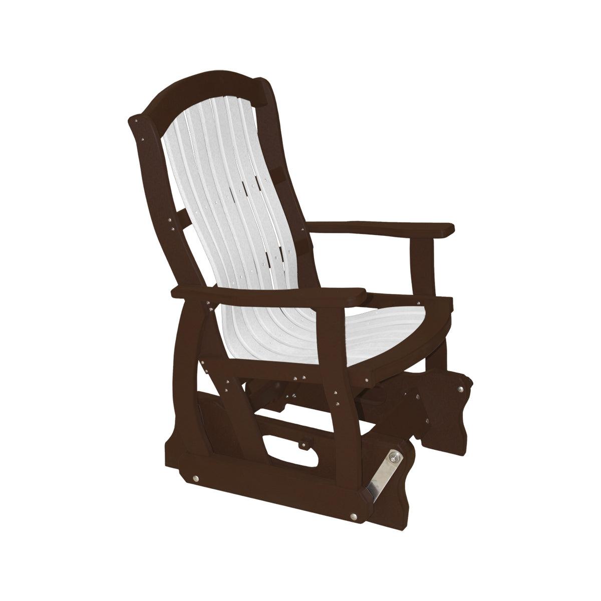 Classic Cottage Glider in brown and white poly lumber with a vintage Craftsman design.
