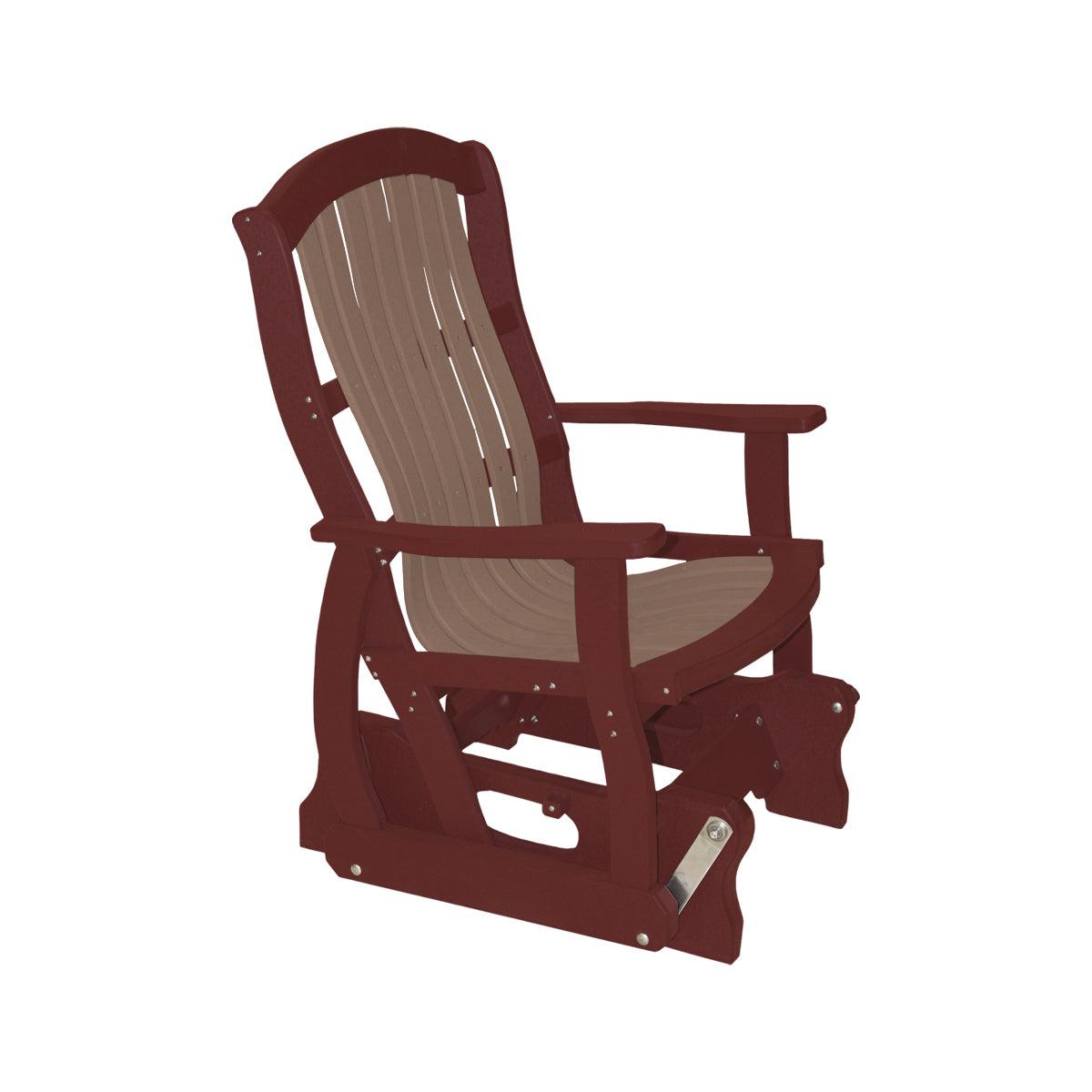 Classic Cottage Glider in burgundy and tan poly lumber with a Craftsman style design.