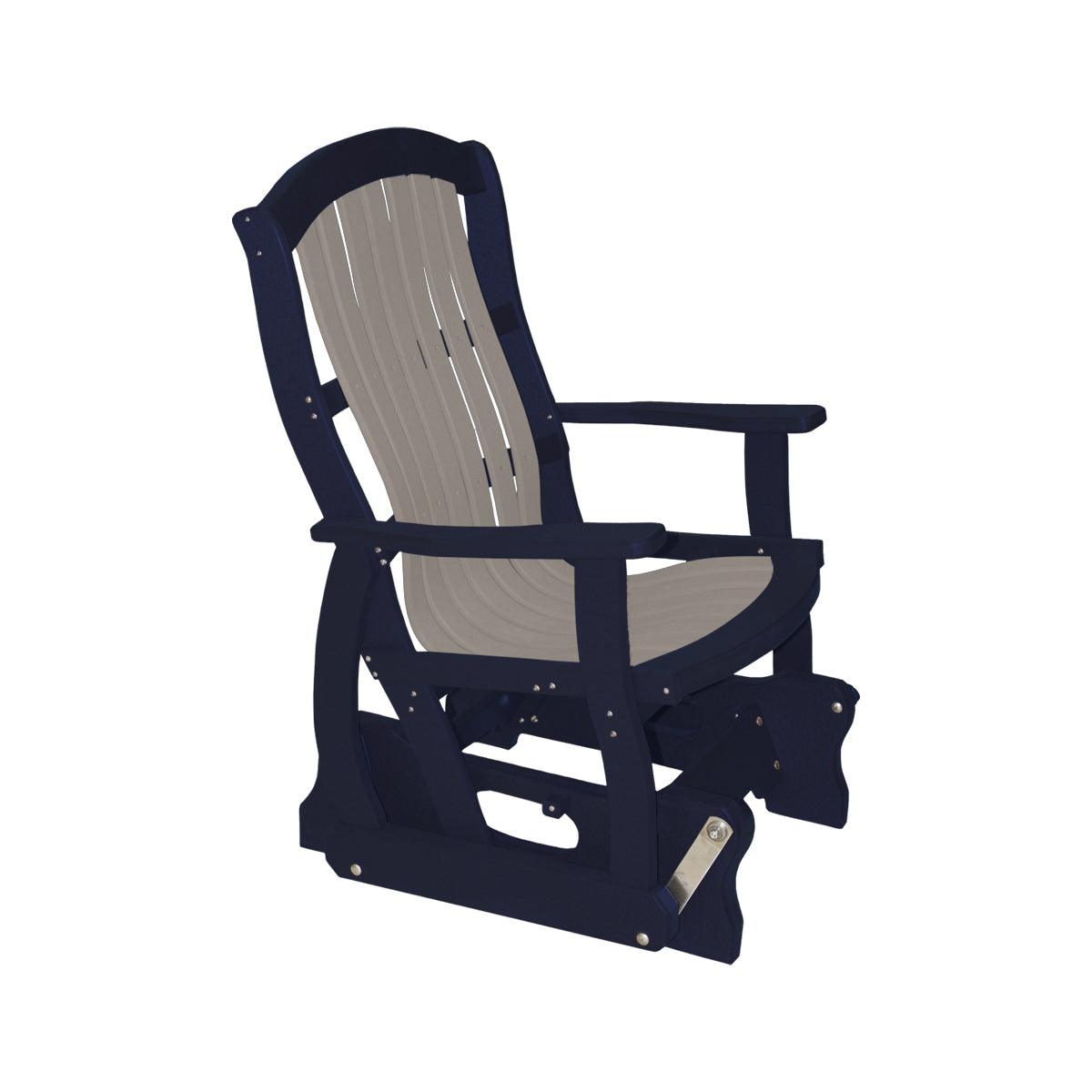 Classic Cottage Glider in navy blue and grey poly lumber with a Craftsman style design.