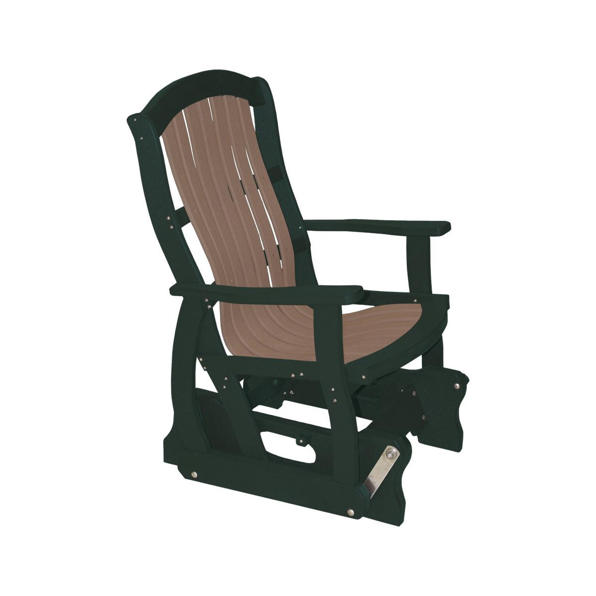Classic Cottage Glider in dark green and brown poly lumber with a Craftsman style design.