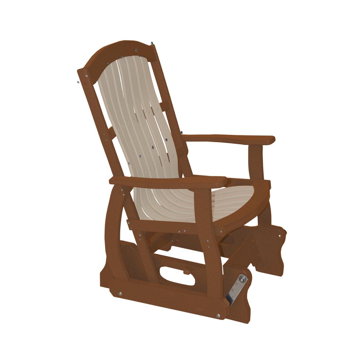 Two-tone brown and beige Craftsman-style Cottage Glider outdoor chair