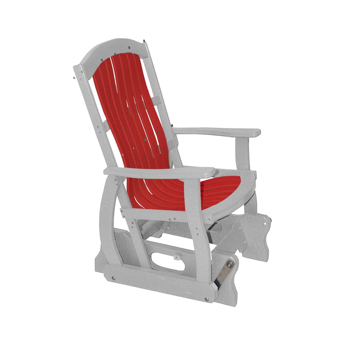 Cottage Glider outdoor chair with grey frame and red slats