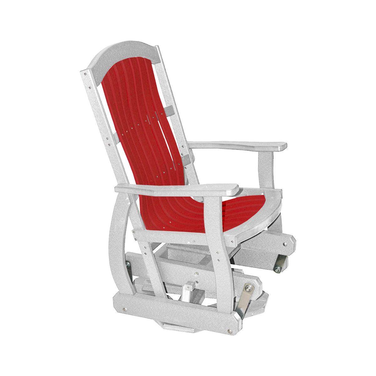 Cottage Swivel Glider in red and white poly lumber with Craftsman style slats.