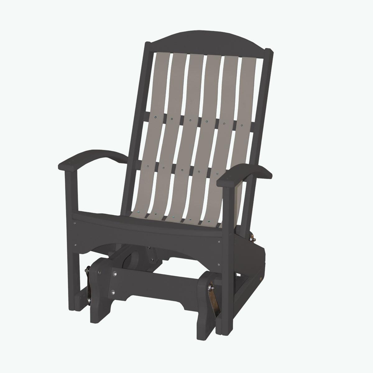 Two-tone dark gray and light gray Beach Cruiser Glider chair with a slatted back.