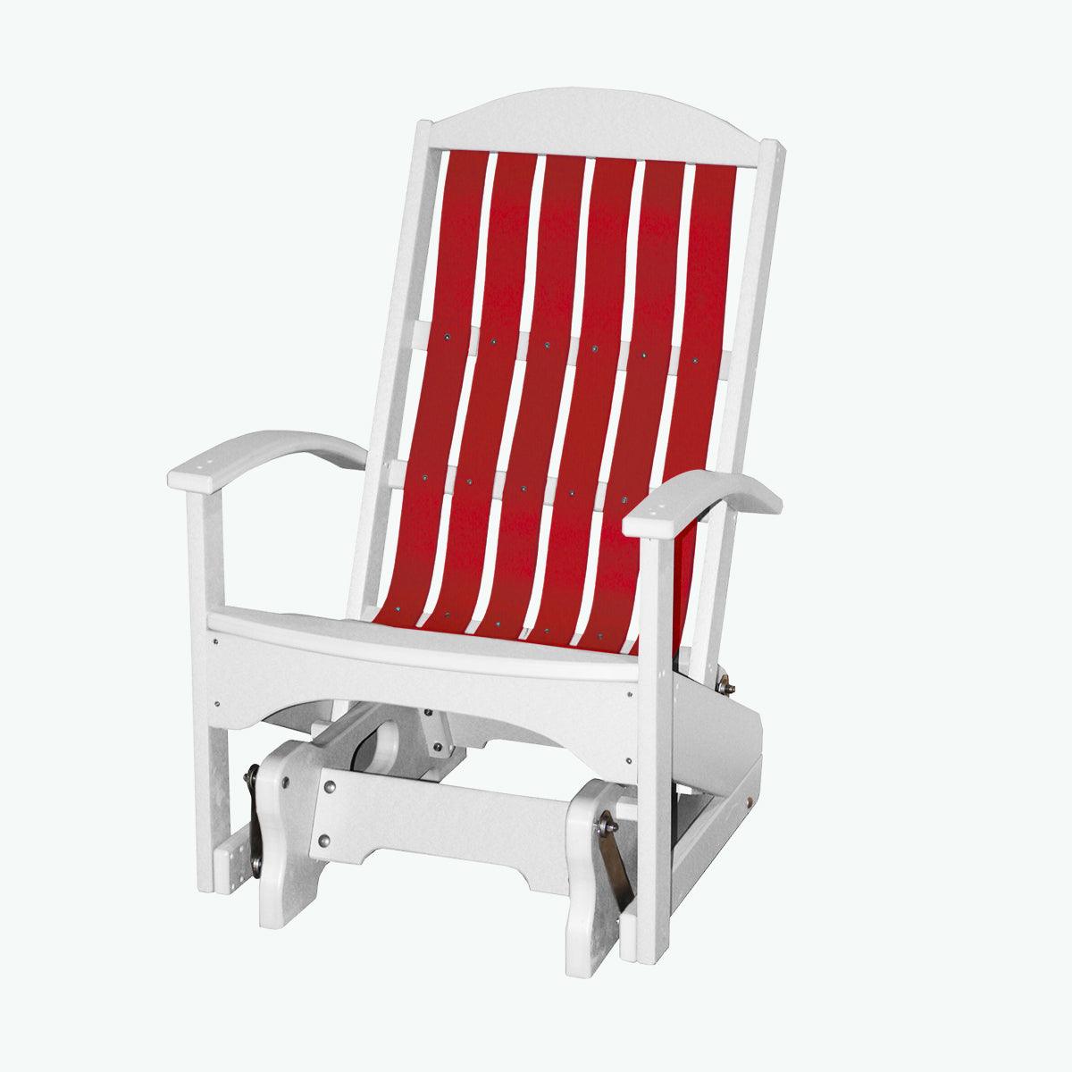 Red and white Beach Cruiser Glider outdoor chair with a slatted back and glider base.