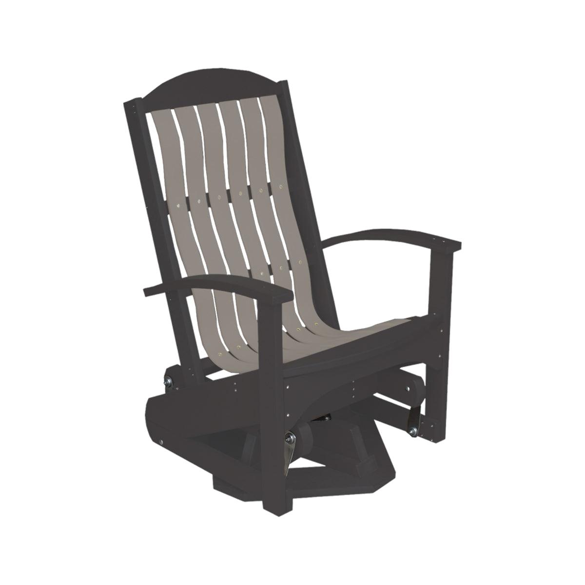 Two-tone grey and black poly Beach Cruiser swivel glider Adirondack chair.