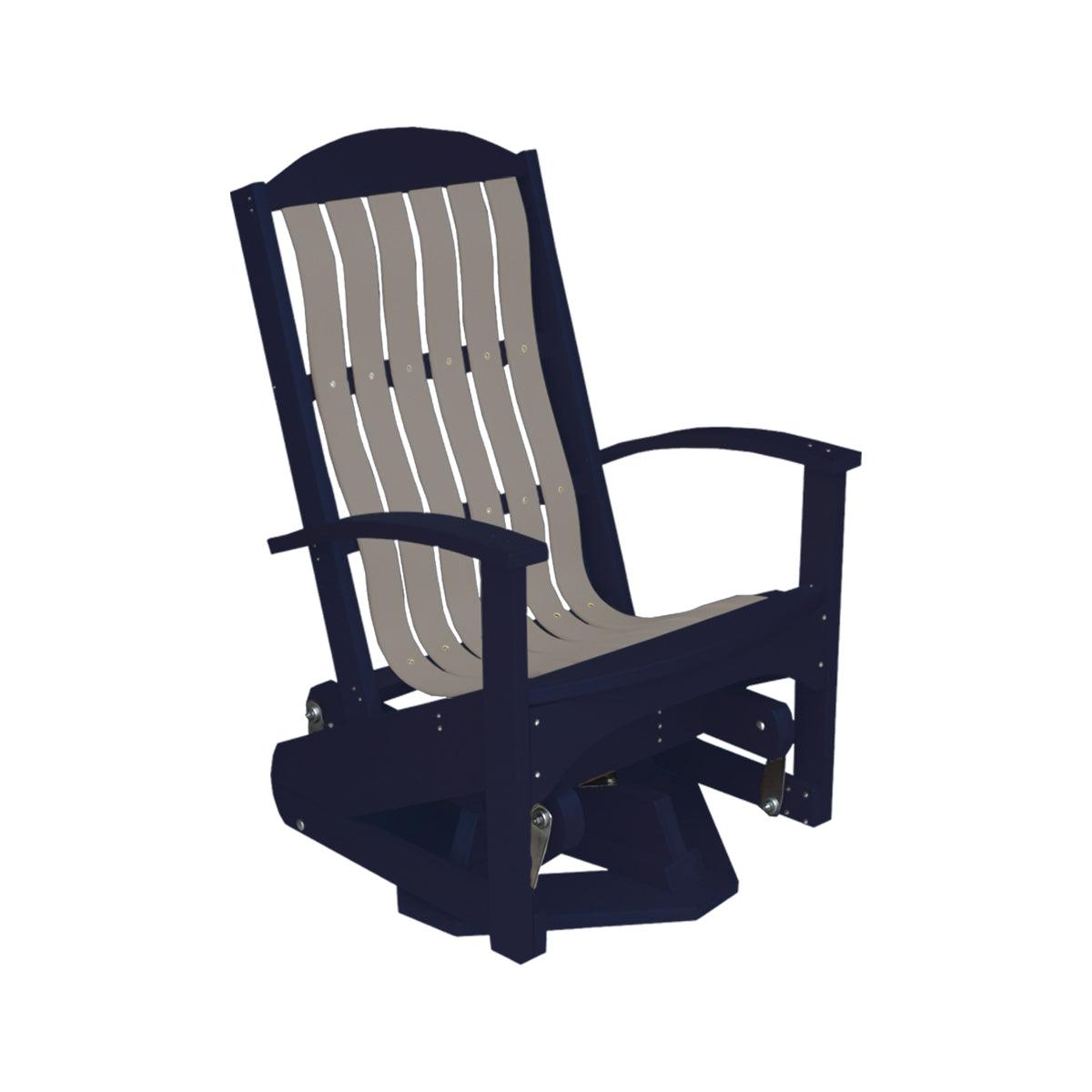 Two-tone navy blue and gray Beach Cruiser swivel glider Adirondack chair.