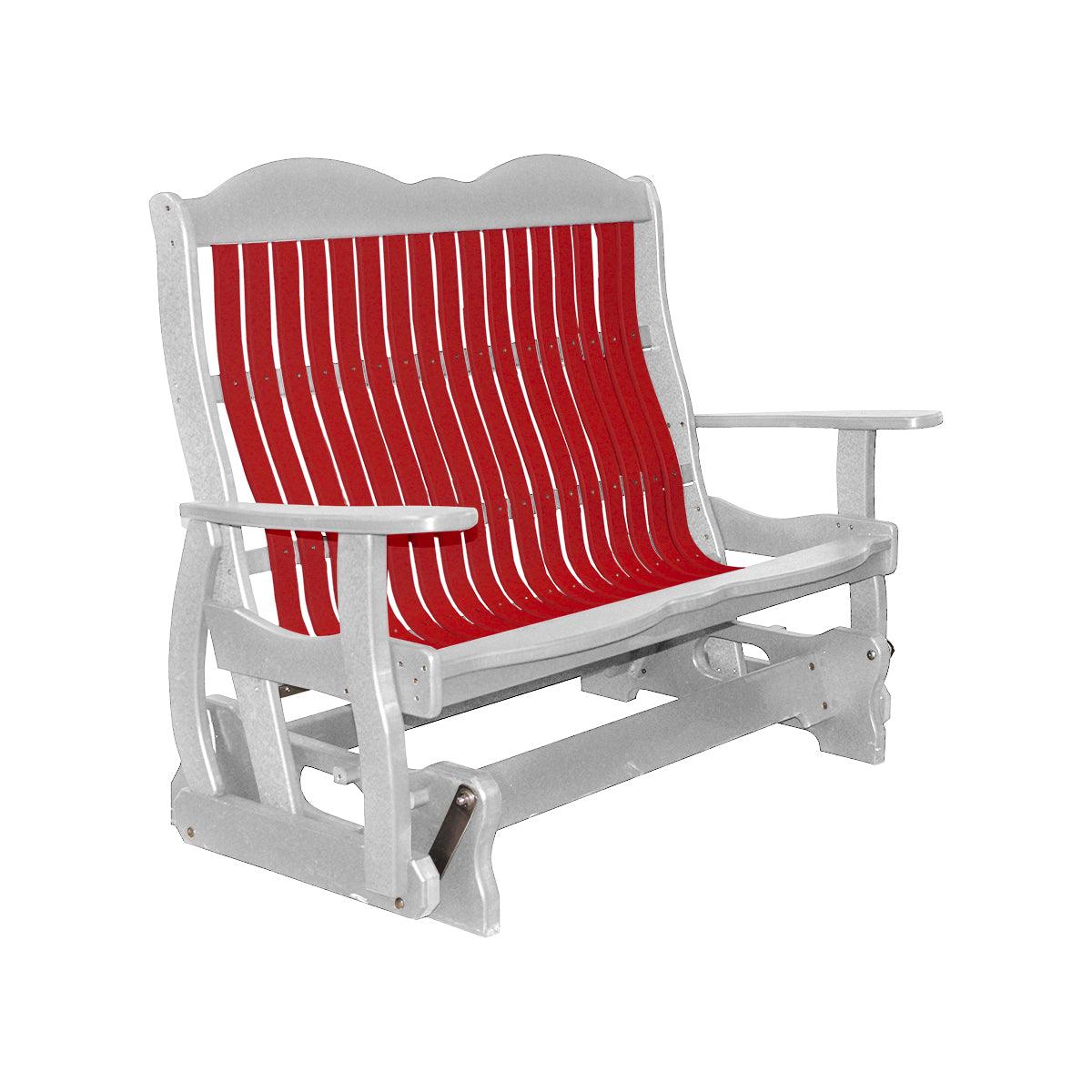 Classic Cottage Glider Bench with grey frame and red slats