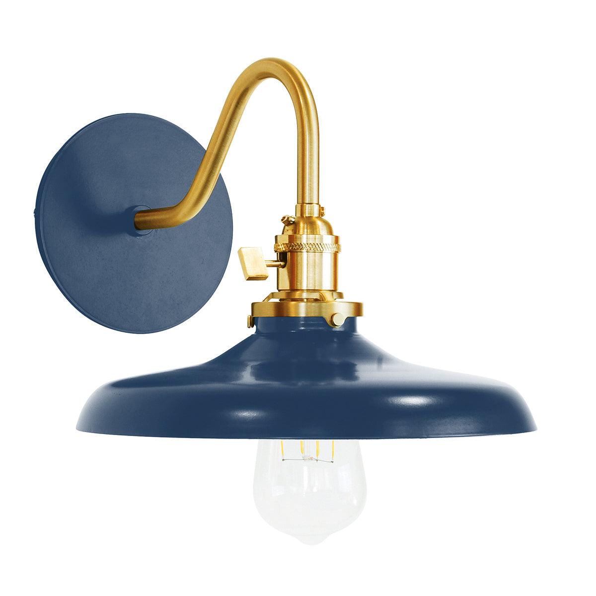 Uno Edison gooseneck arm sconce with blue shade and brass hardware