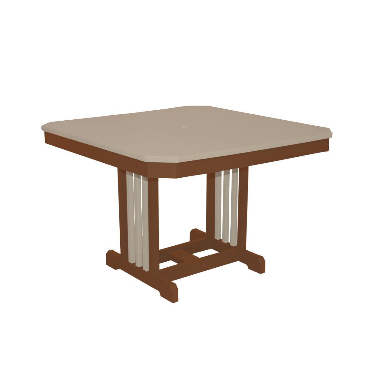 Square Mission outdoor dining table in brown and beige poly lumber.