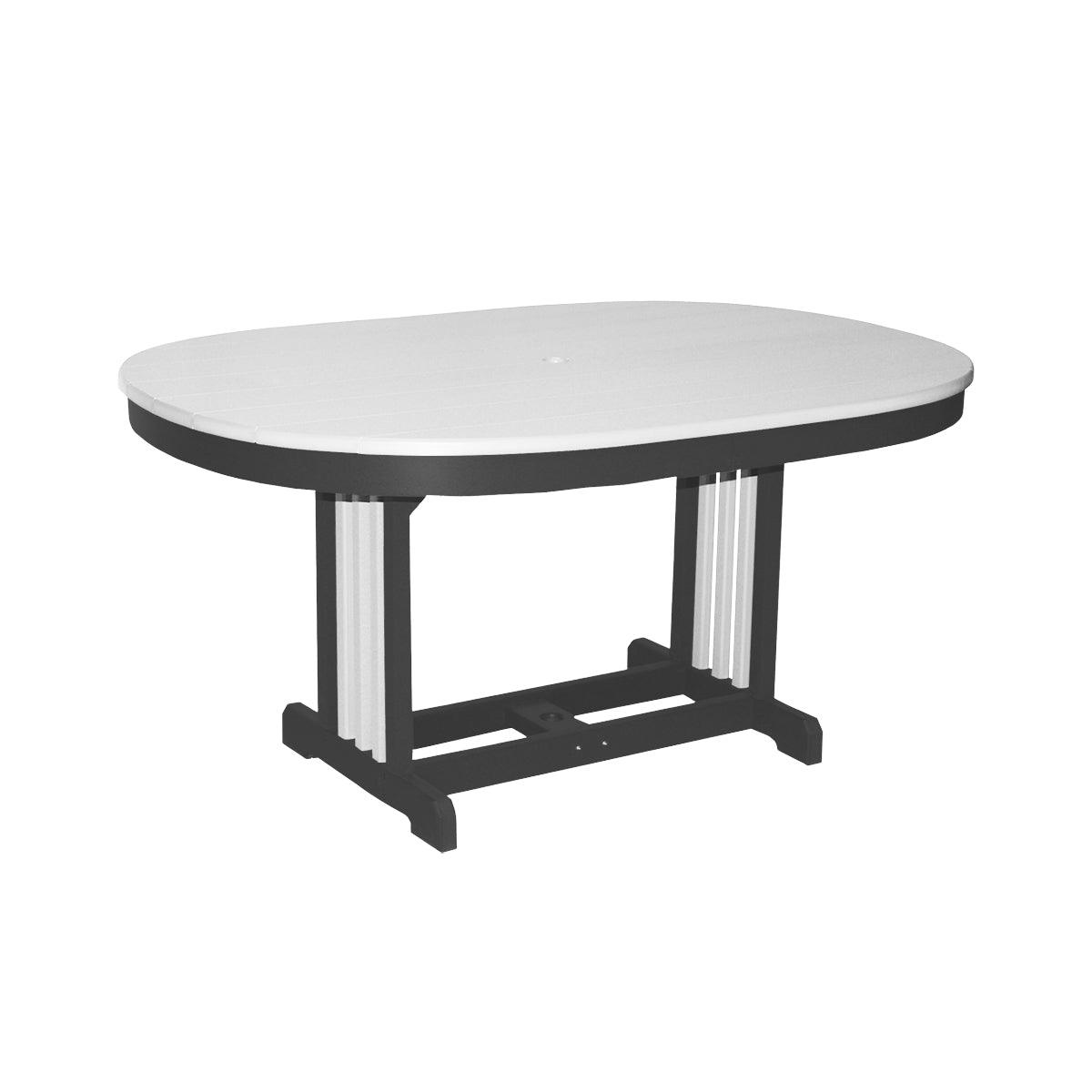 Two-tone oval mission outdoor dining table with white top and black base