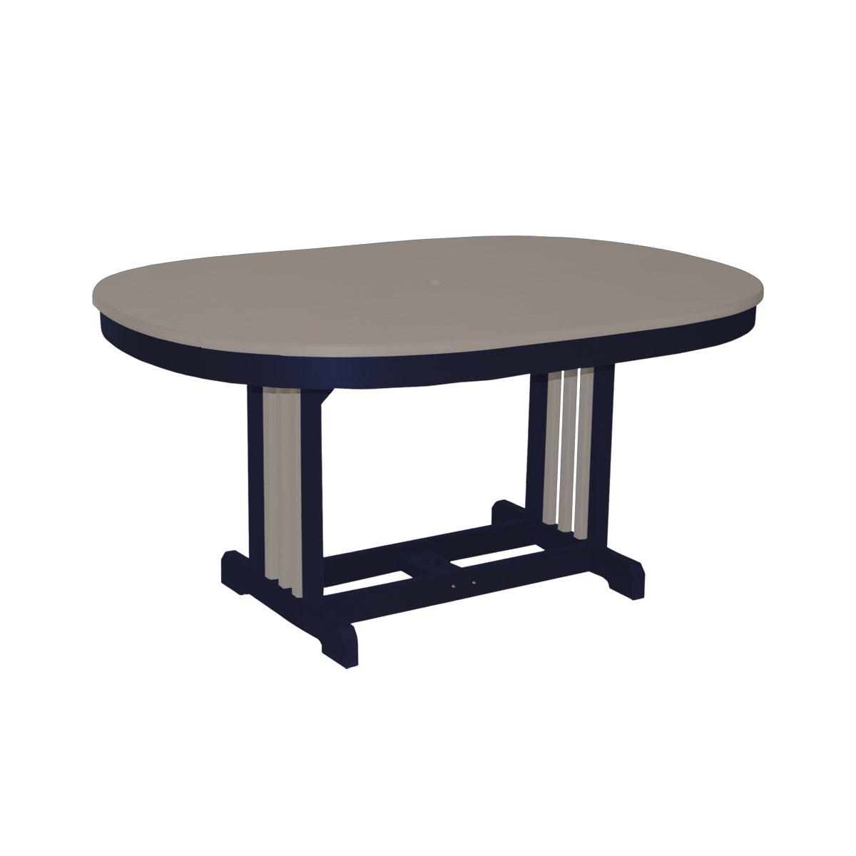 Oval Mission Table in grey and navy blue recycled polylumber.