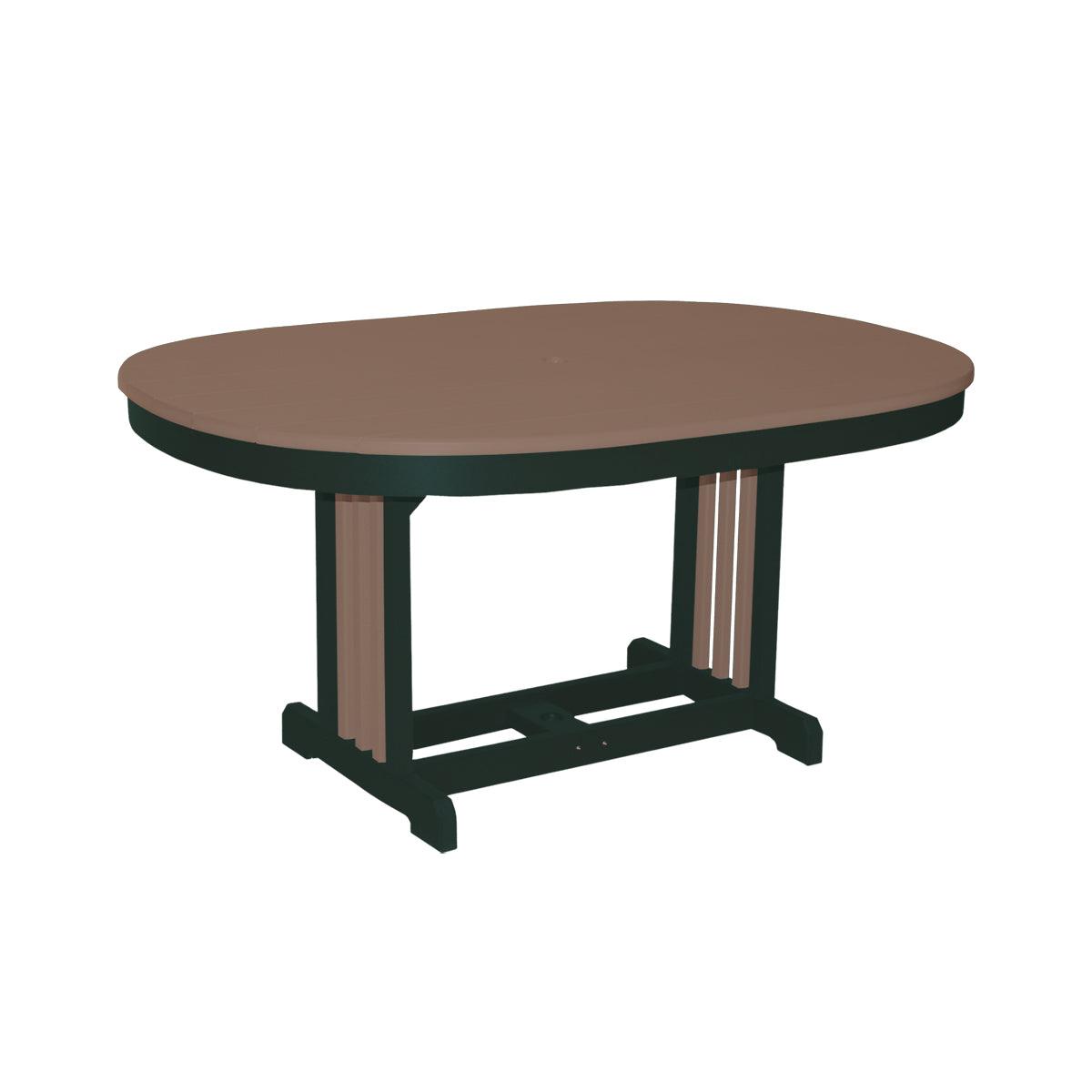 Oval Mission Table in brown and black recycled polylumber for outdoor dining.