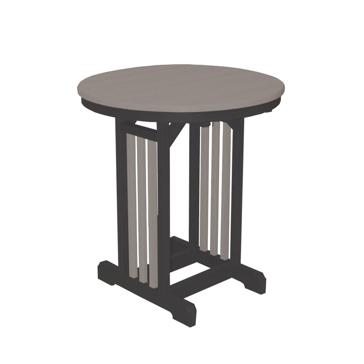 33-inch round outdoor table with a grey top and black pedestal base.