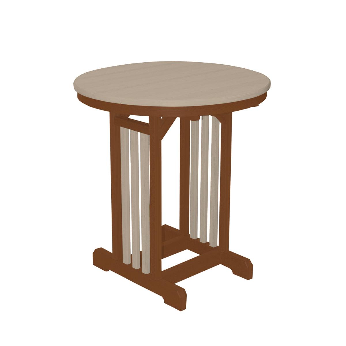 33-inch round outdoor table with a beige top and brown recycled plastic base.