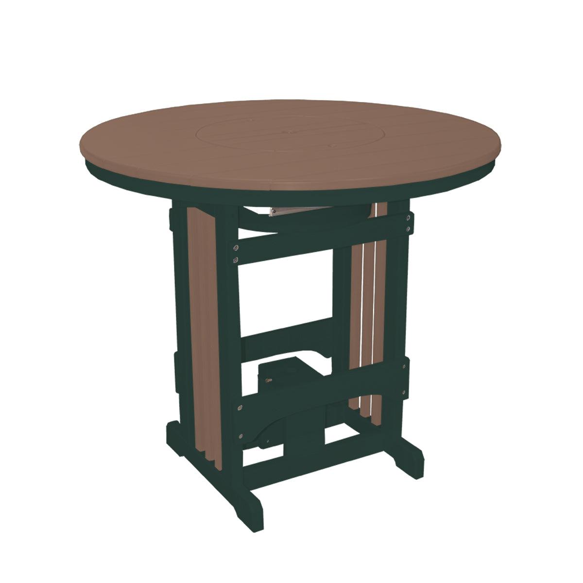 Round brown and green poly outdoor pub table with an integrated party bowl lid.