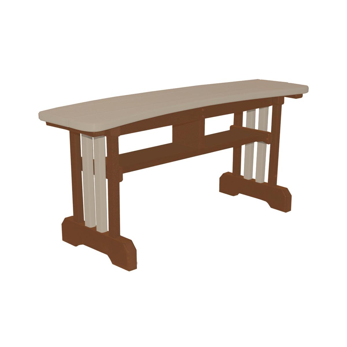 Craftsman style poly table bench in two-tone brown and tan.