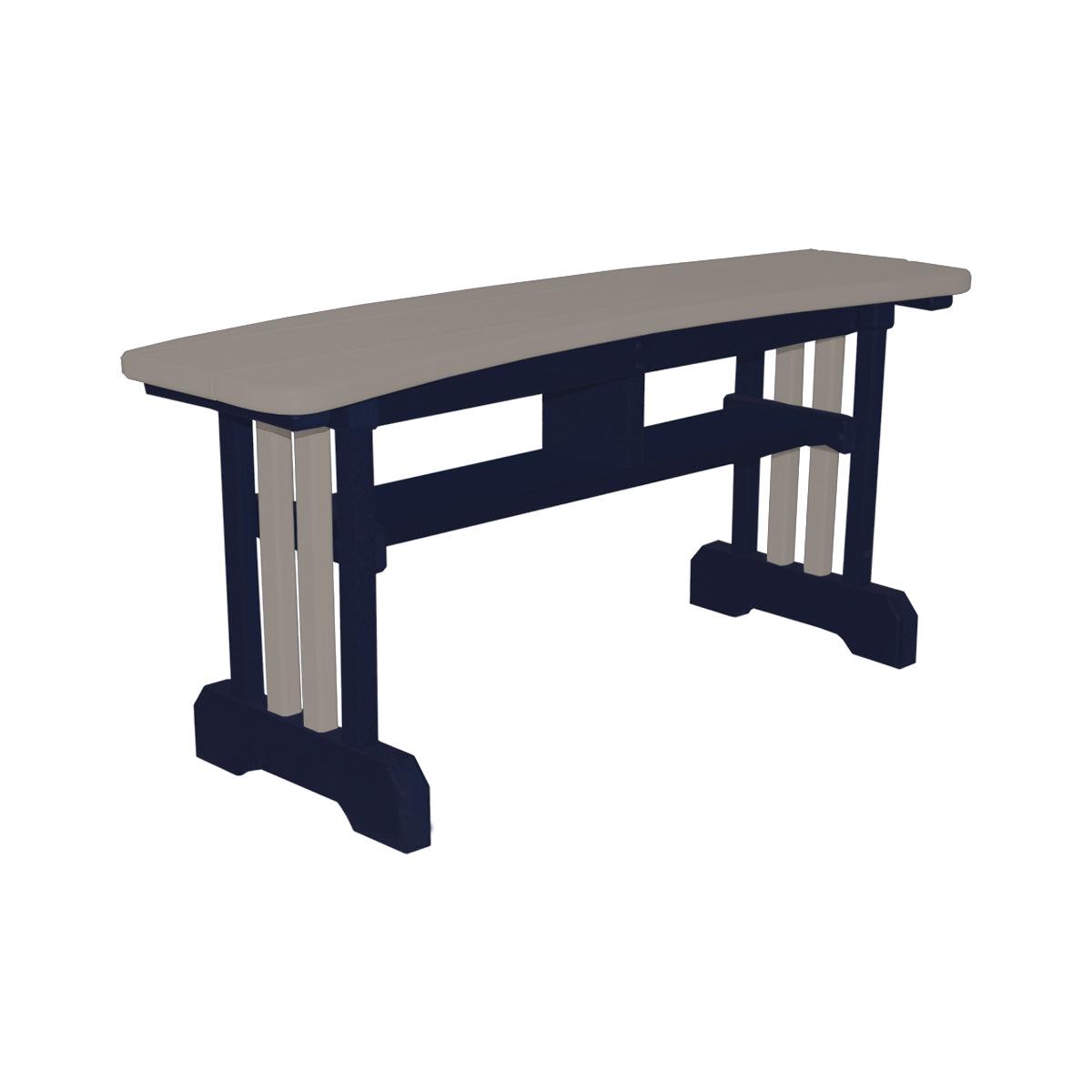 Two-tone recycled poly outdoor table bench with grey top and dark blue frame.