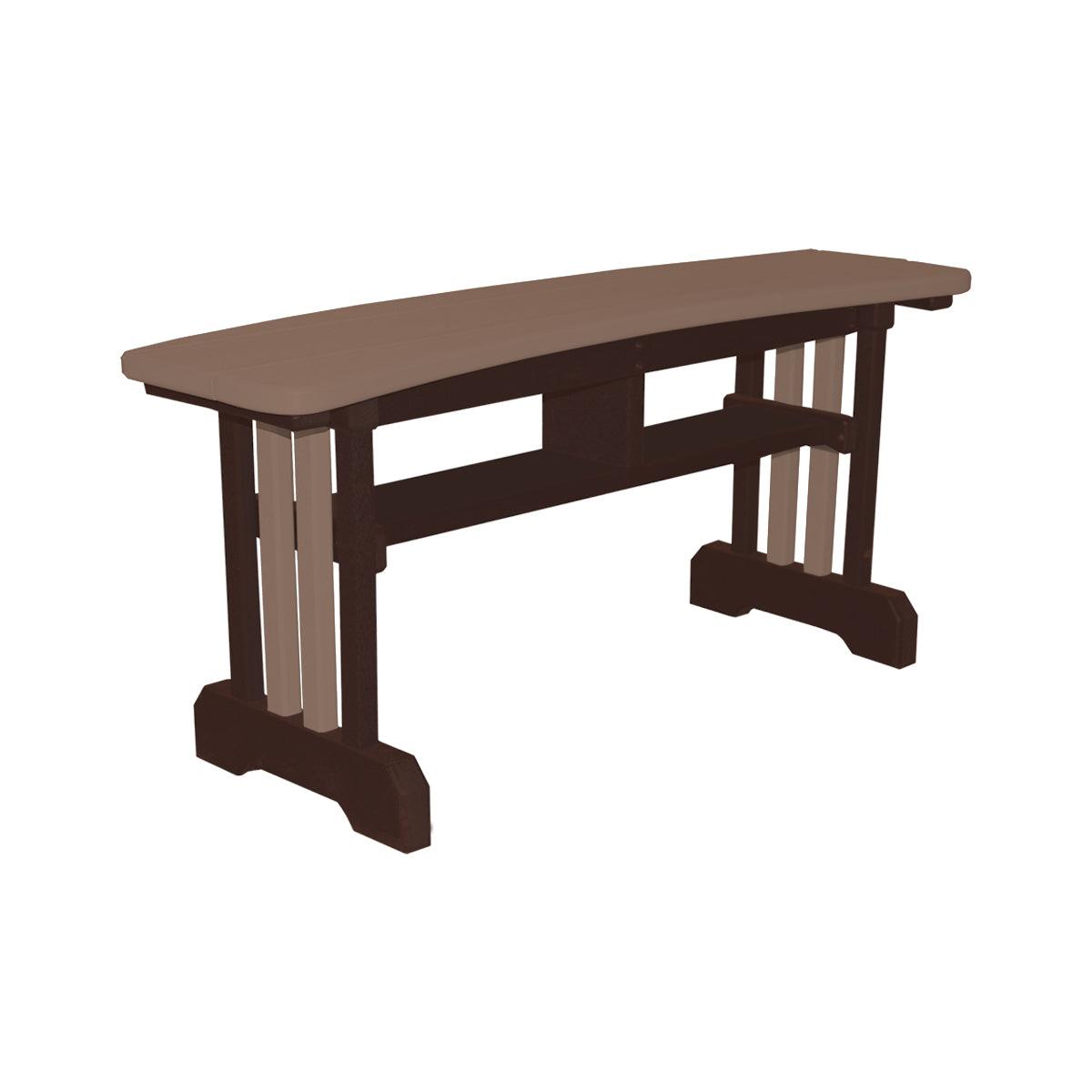 Two-tone brown recycled poly outdoor table bench with Craftsman style legs.