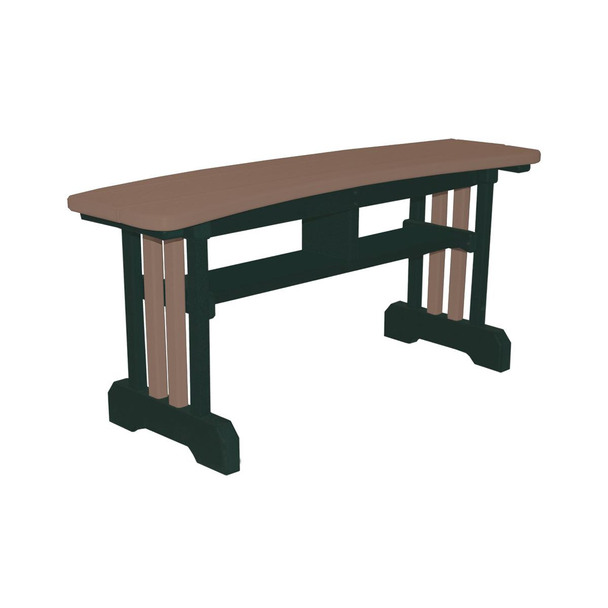 Craftsman style poly outdoor table bench with a brown top and dark green base.