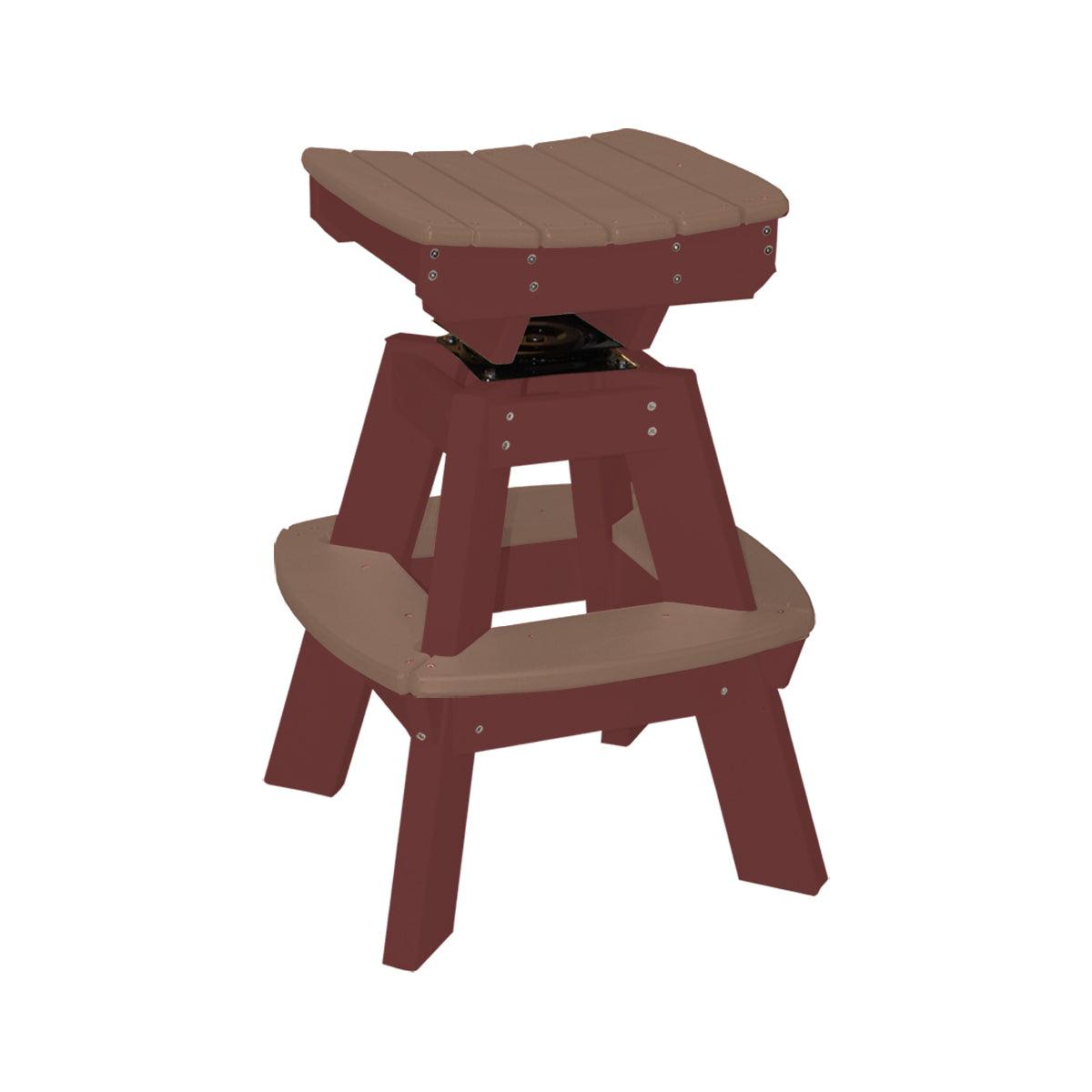 Brown and tan polylumber Saddle Top Stool with a curved swivel seat and footrest.