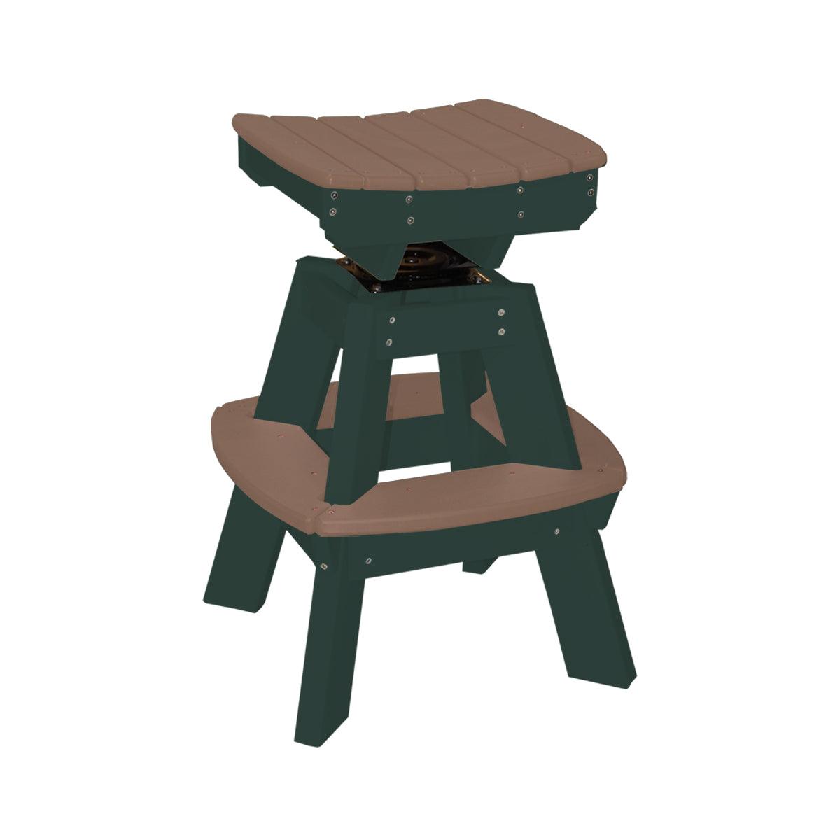 Saddle top swivel stool in brown and green recycled polylumber.