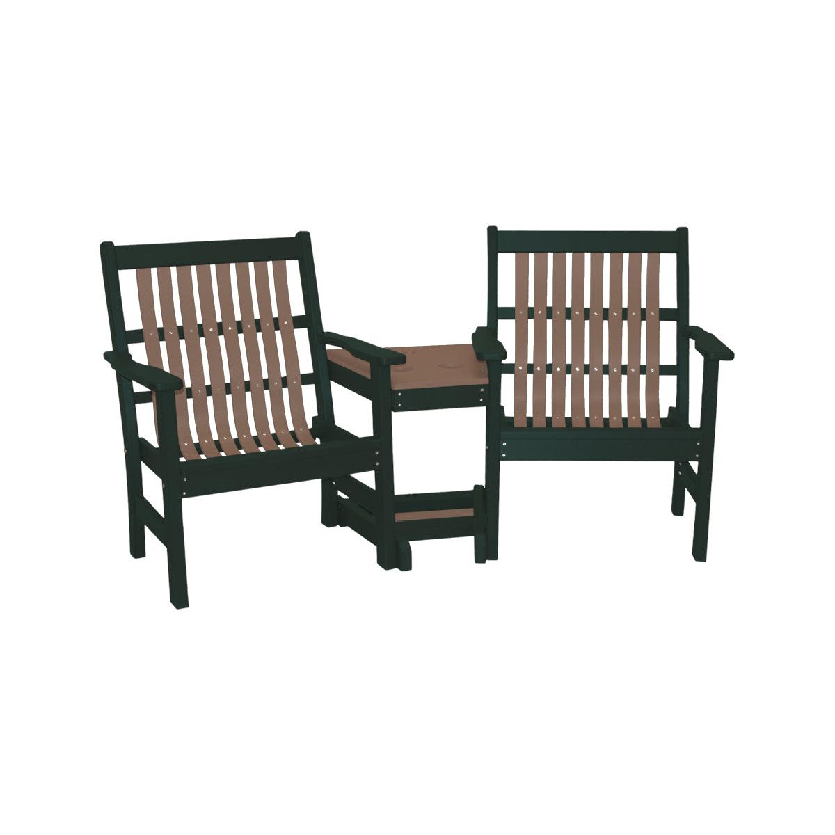 Lowback 3 in 1 Settee in green and brown poly lumber with a built-in center table