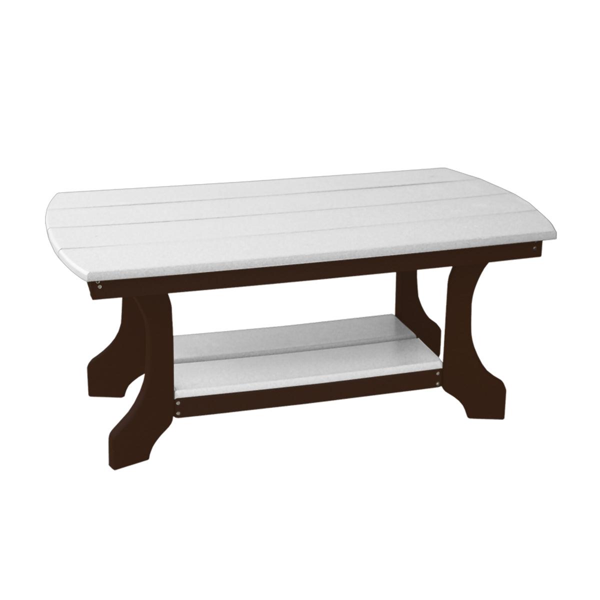 Two-tone recycled poly outdoor coffee table with white top and dark brown legs