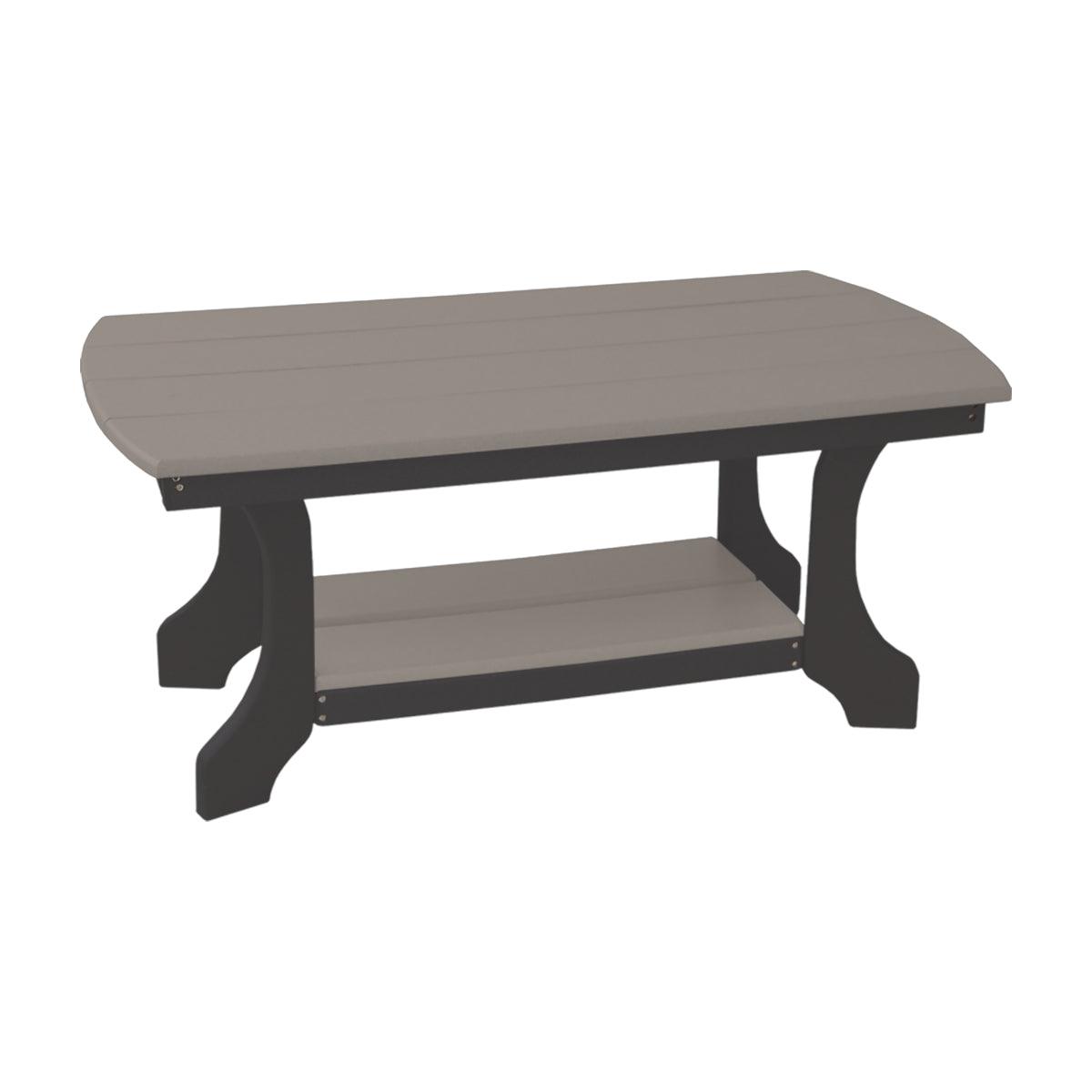 Two-tone grey and black recycled poly outdoor coffee table with a lower shelf.