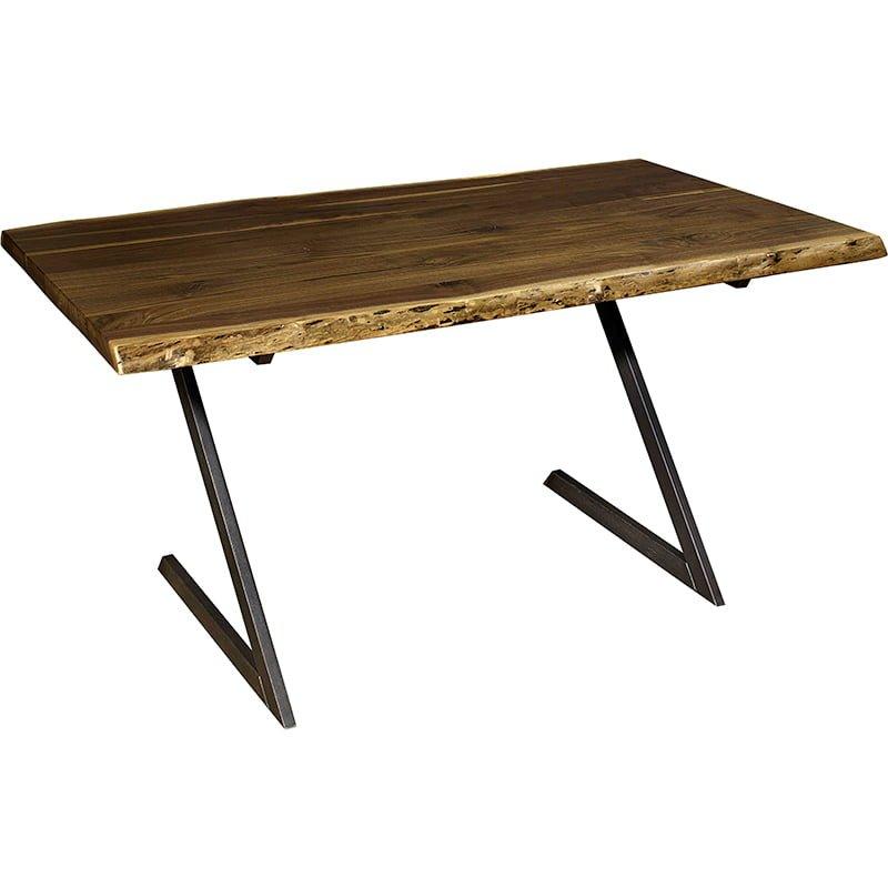 Live Edge Z Base Writing Desk with a dark wood top and black metal Z-frame legs