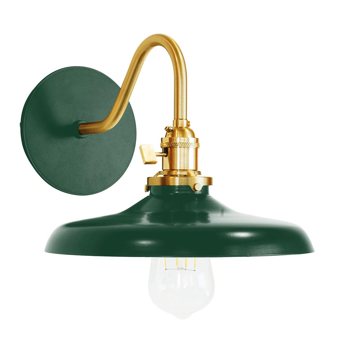 Uno Edison Gooseneck Arm Sconce with green shade and brass hardware