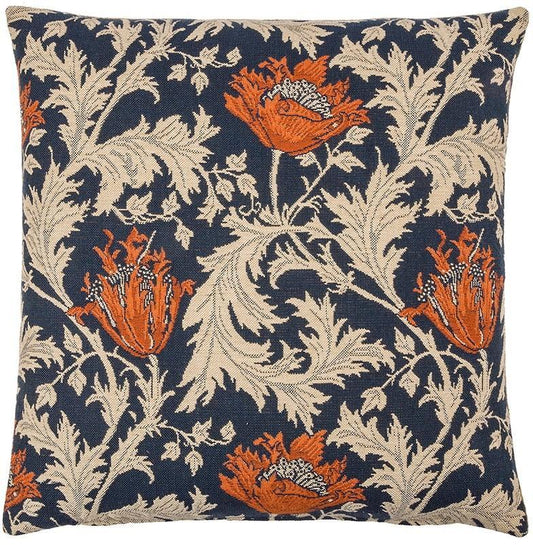 William Morris Anemone Blue Tapestry Pillow Throw Pillows Hines 13 inch square 