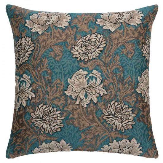 William Morris Chrysanthemum Aqua Tapestry Pillow- 18 inch square Throw Pillows Hines 
