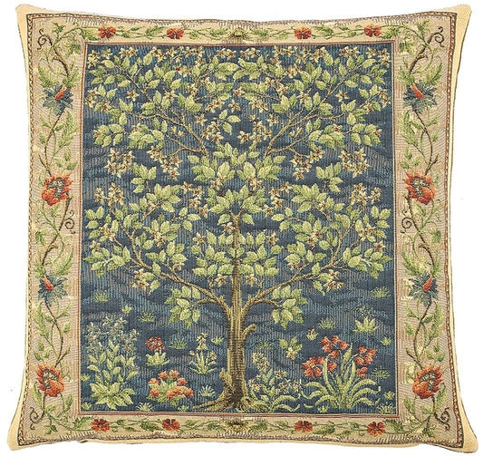 William Morris Tree of Life Blue Tapestry Pillow Throw Pillows Hines 13 inch square 