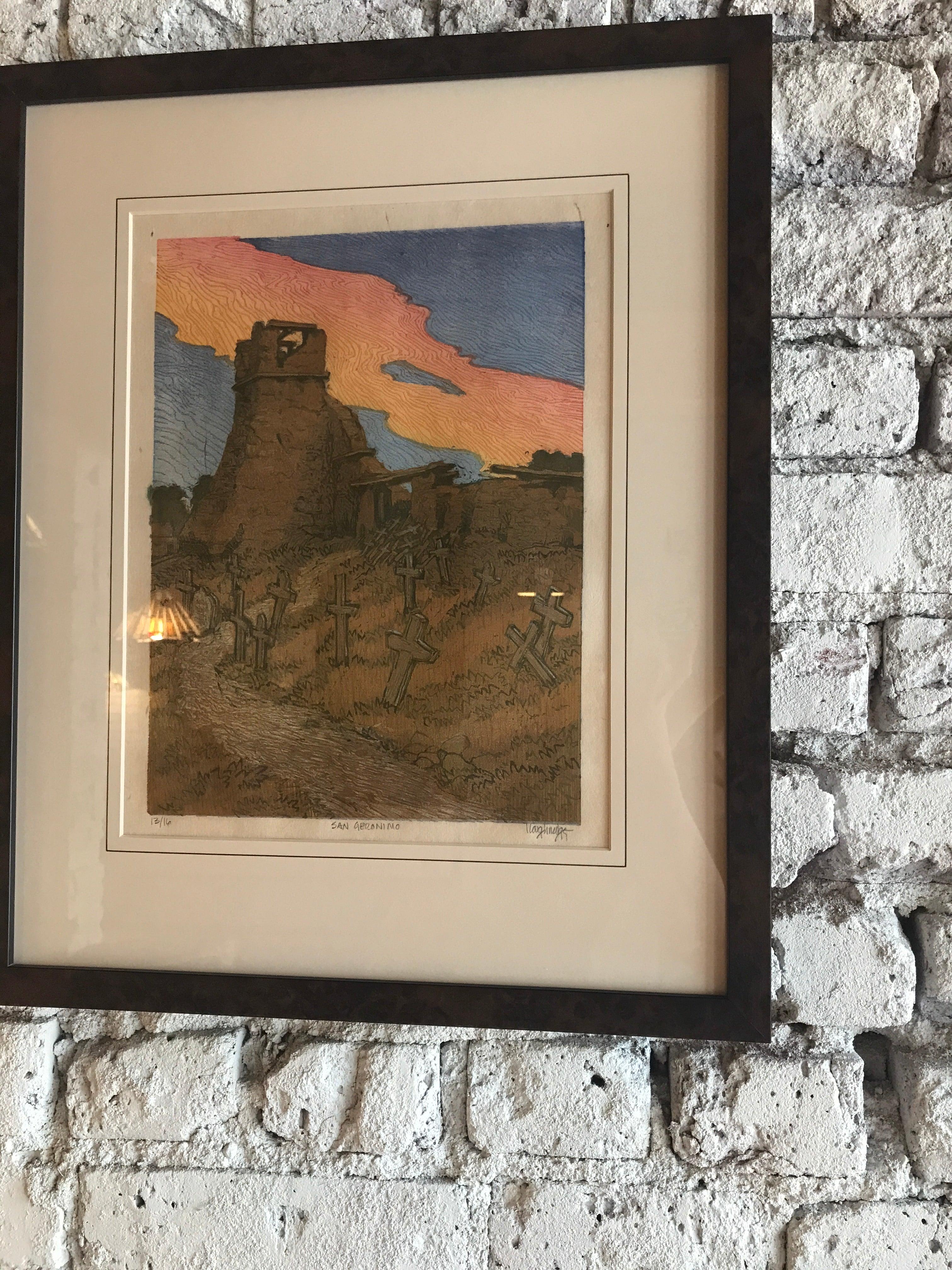 Leon Loughridge San Geronimo Framed Woodblock Print Decor Leon Loughridge 